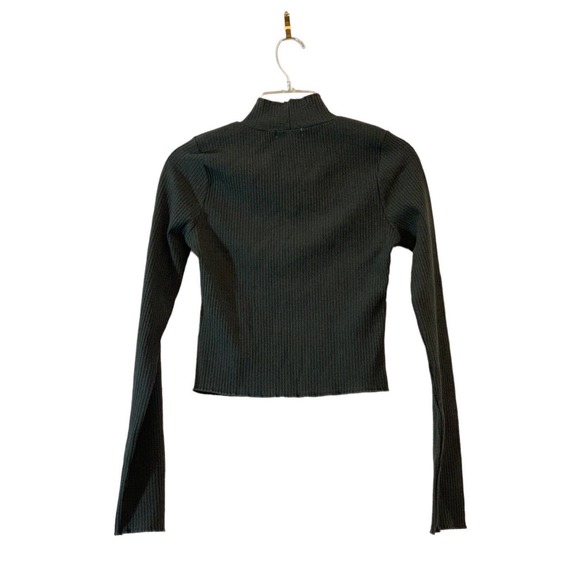 Good American Gray Ink Ribbed Cropped Mock Turtleneck Top Size 2 Small - Picture 2 of 7